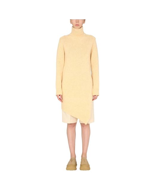 Jil Sander Kleedjes ,Geel ,Wol Lange Asymmetrische Trui in het Yellow