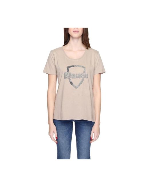 Blauer Tops ,Katoen Katoenen T-Shirt in het Natural