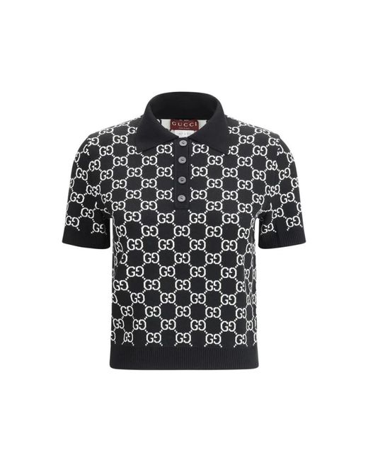 Gucci Black Wendbares Poloshirt Aus Gg Wolljacquard, Grösse
