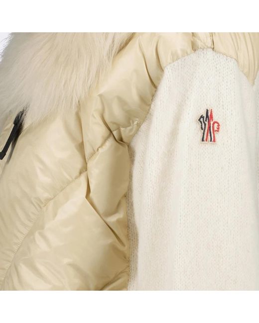 Moncler Natural Jacke aus zwei materialien mit kunstpelzkragen