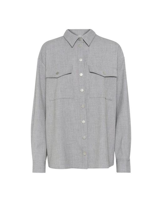 Gestuz Gray Oversized hemdbluse grau melange