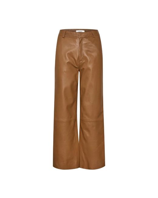 Gestuz Broeken ,Bruin ,Leer Mocha Bisque Leren Culotte Broek in het Brown