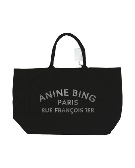 Anine Bing Black Schwarze Leo Canvas Tote Tasche
