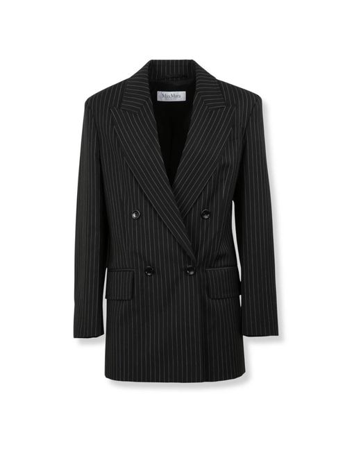 Max Mara Jassen ,Zwart ,Leer Blazer Mattia in het Black