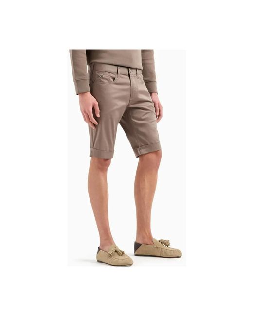 Emporio Armani Glänzende baumwoll-bermuda-shorts mit umschlag-camel in Gray für Herren