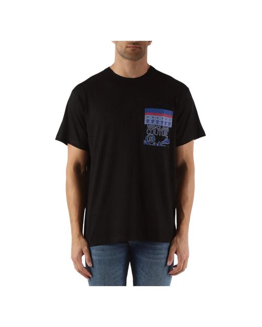 Versace Regular fit baumwoll t-shirt mit fronttasche in Black für Herren