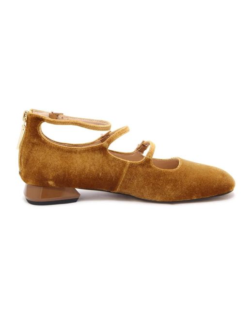 Emanuélle Vee Schoenen ,Velvet Mary Jane Schoenen Met 3 Banden in het Brown