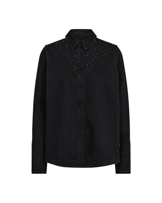 Mos Mosh Black Schwarze denim hemd mit nieten