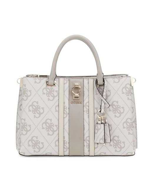 Guess White Dunkelbraune Shopper Handtasche Mit Reißverschluss