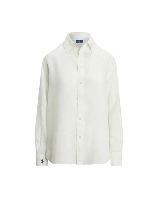 Polo Ralph Lauren White Weiße langarmhemd mit knopfleiste