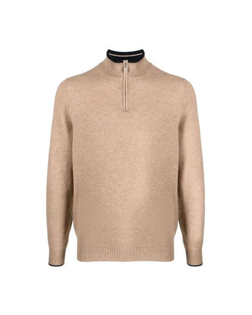 Fedeli Truien & Vesten ,Kasjmier Half-Zip Kasjmier Turtleneck in het Natural voor heren