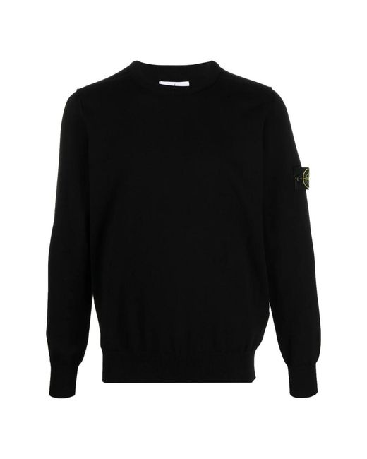 Stone Island Black Round-Neck Knitwear for men