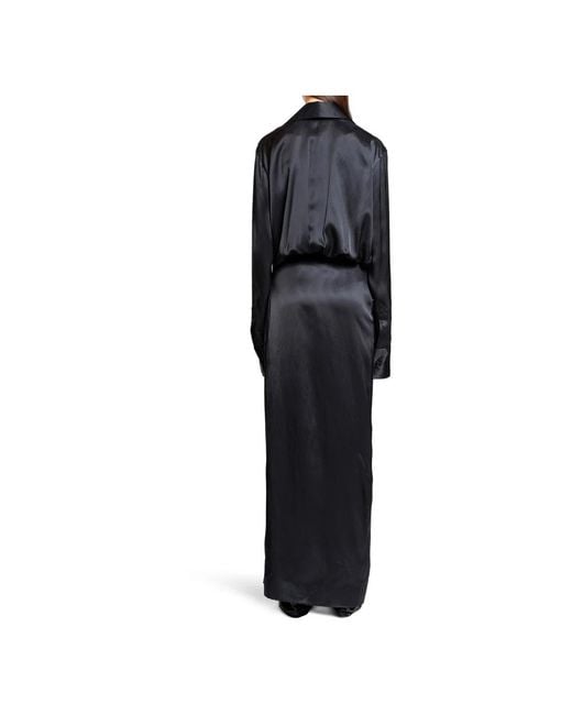 The Attico Zwarte Satijnen V-Hals Midi Jurk in het Black