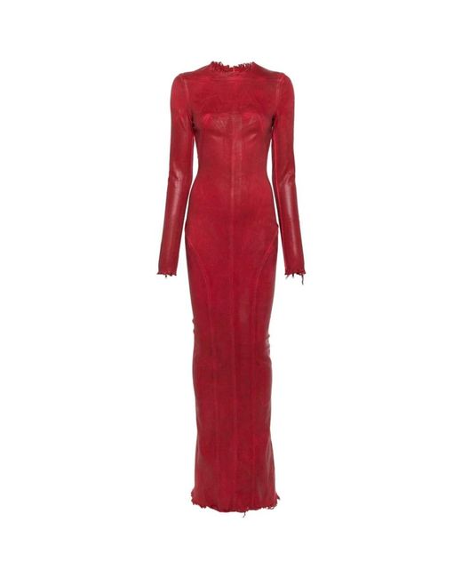 Rick Owens Red Denim Long Dress