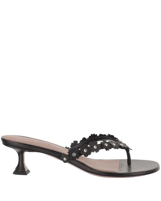 AMINA MUADDI Brown Leather Sandals With Appliqué Flower Design