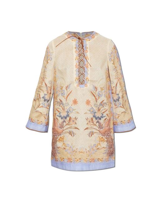 Zimmermann Indra Tunic Mini Jurk in het Natural