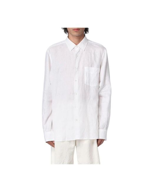 Aspesi Blaues Leinen Langarmhemd Mit Lockerer Passform in White für Herren