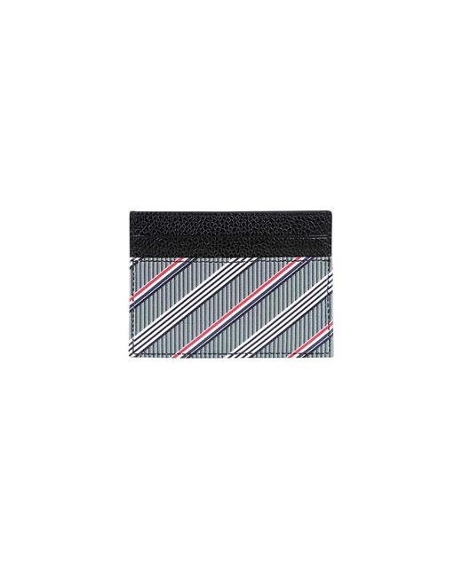 Thom Browne Accessoires ,Grijs ,Katoen Leren Kaarthouder Met Tricolor Detail in het Black voor heren