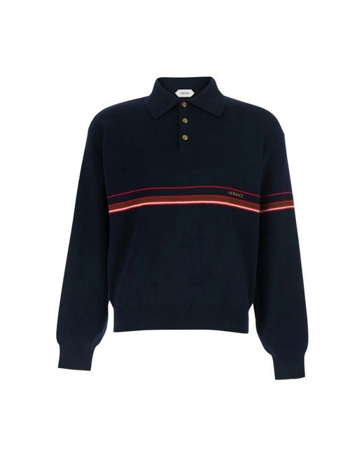 Versace Tops ,Blauw ,Katoen Geborduurd Katoenen Pique Poloshirt in het Blue voor heren