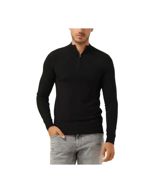 Pure Path Truien & Vesten ,Zwart ,Essential Knit Halfzip Sweater in het Black voor heren