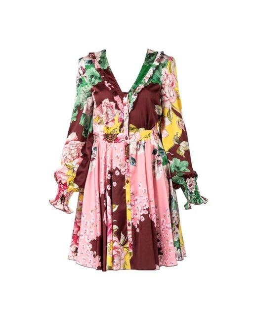 Pinko Kleedjes ,Veelkleurig ,Polyester Bloemen Midi Jurk Met V-Hals En Knoopsluiting in het Red