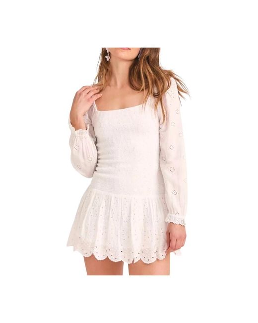 LoveShackFancy Witte Katoenen Mini Jurk Jayce in het Pink