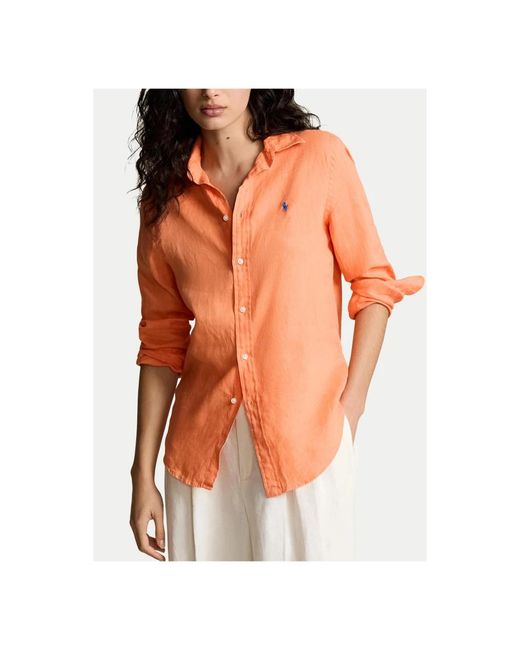 Ralph Lauren Orange S leinenhemd logo brust