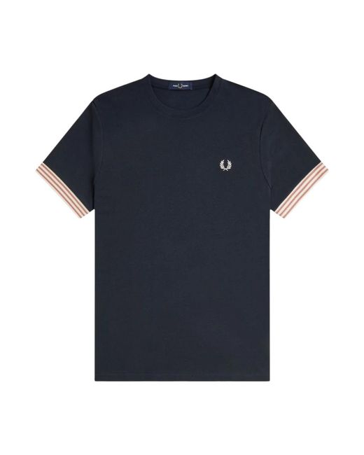 Fred Perry Tops ,Blauw ,Katoen T-Shirt Met Gestreepte Boorden in het Blue voor heren