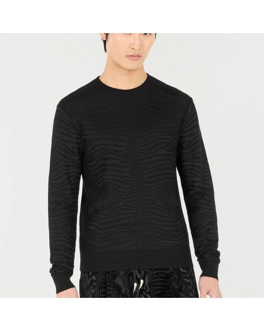 Roberto Cavalli Black Round-Neck Knitwear for men