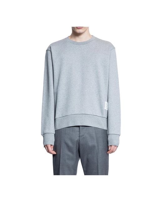 Thom Browne Hoodies & Sweatvesten ,Grijs ,Katoen Gestreepte Crewneck Pullover Met Handtekeningdetails in het Blue voor heren