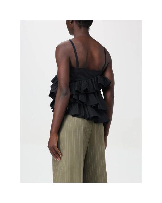 MSGM Black Schwarze Rüschen-Popeline-Bluse