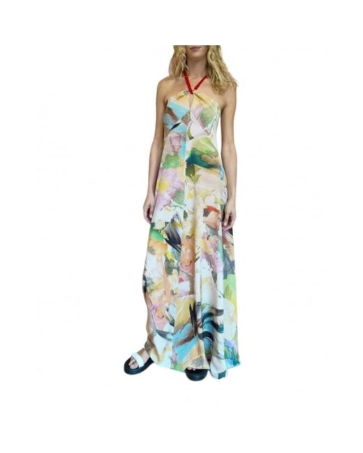 Vestido largo de seda con estampado floral collage Paul Smith de color Green