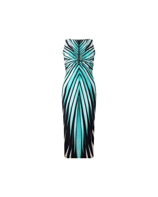 Roberto Cavalli Blue Ray Of Sea Print Dress Midi