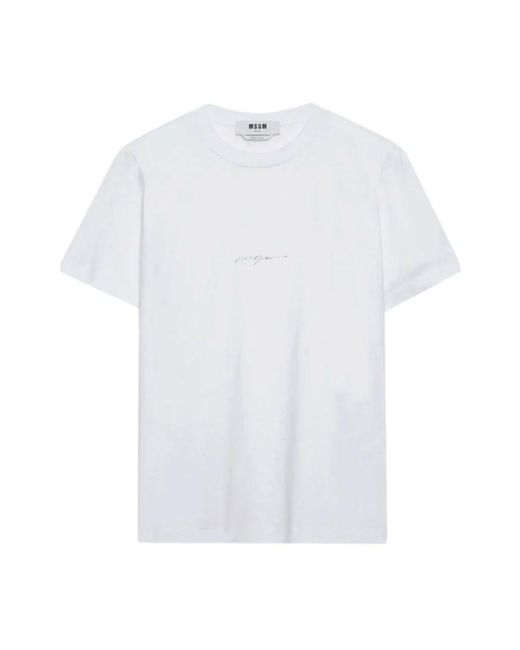 MSGM Tops ,Wit ,Katoen Wit Katoenen T-Shirt Met Logo Print in het White