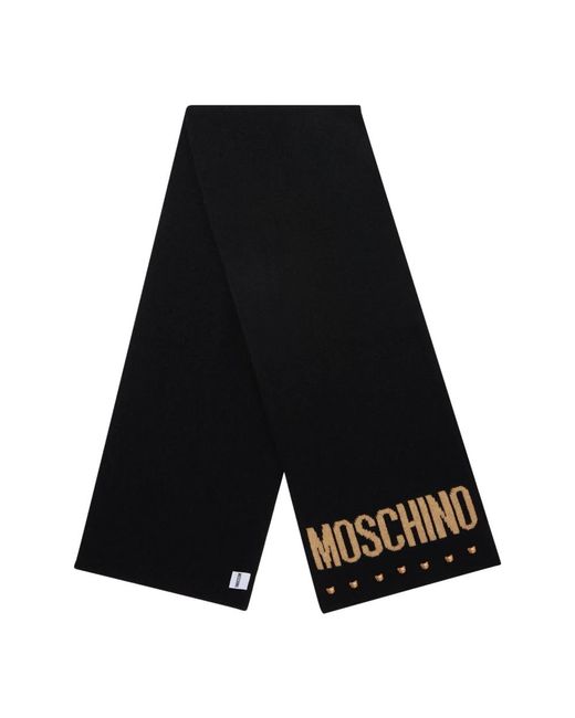 Sciarpa in lana nera con logo ricamato di Moschino in Black