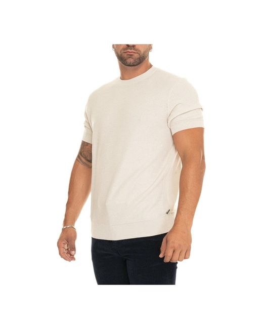 Boss White Short-Sleeved Lyocell Cotton Pullover for men