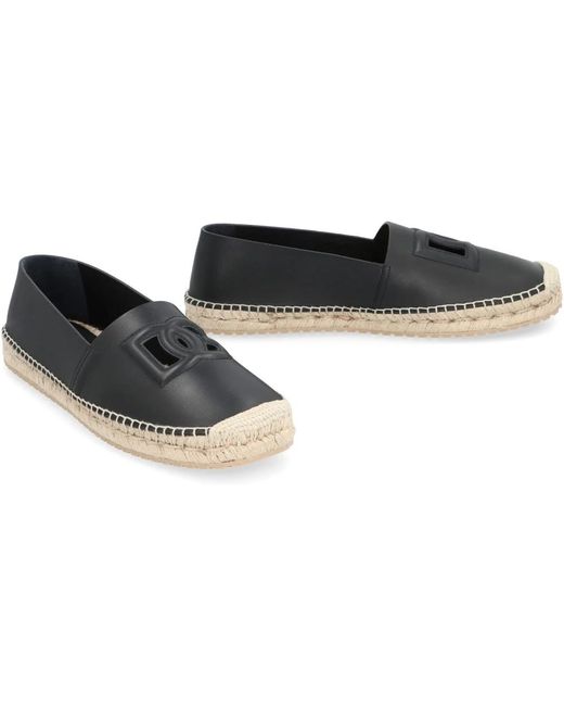 Dolce & Gabbana Black Cut-Out Leather Espadrilles With Dg Logo for men