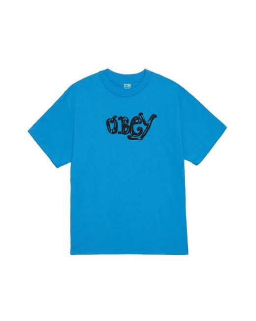 Obey Tops ,Blauw ,Katoen Marker Tee Blauw Katoen Logo Print in het Blue voor heren