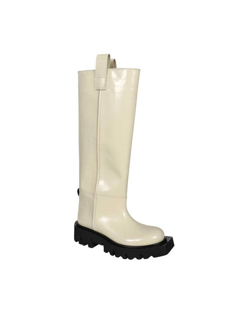 MSGM Schoenen ,Leer Kalfsleren Laarzen Ronde Vierkante Neuslijn in het Natural
