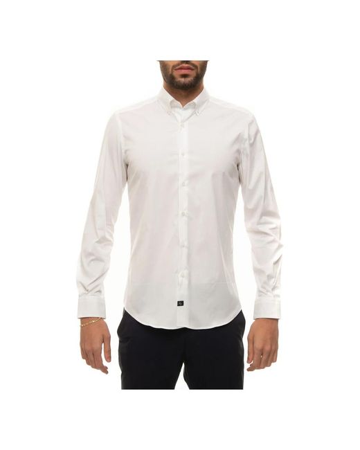 Fay Slim Fit Button-Down Casual Overhemd in het White voor heren