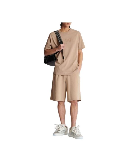 Bermuda in cotone con ricamo vintage di Balmain in Natural da Uomo