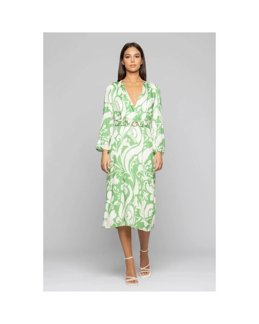 Kocca Green Gemustertes v-ausschnitt kleid