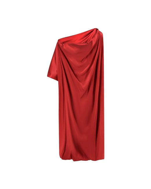 Dries Van Noten Kleedjes ,Rood ,Rode Zijden Gedrapeerde Jurk in het Red