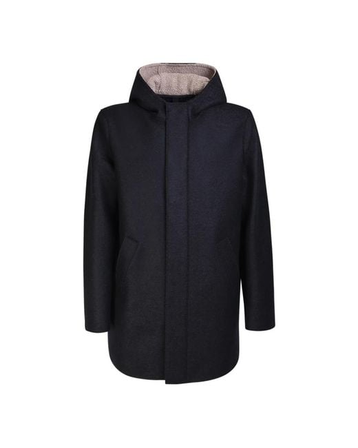 Cappotto con cappuccio di lana di londra di Harris Wharf London in Blue da Uomo