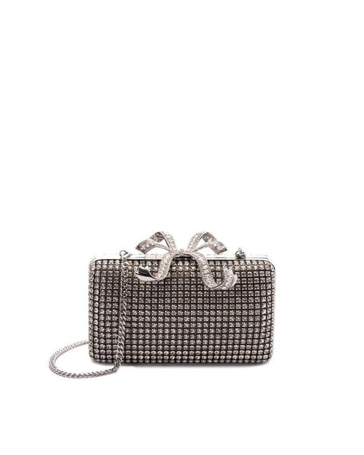 Self-Portrait Gray Schleifen-detail silberfarbene clutch tasche