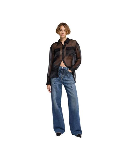 7 For All Mankind Blue Wide Leg Denim Jeans Mit Verblassten Kristallen