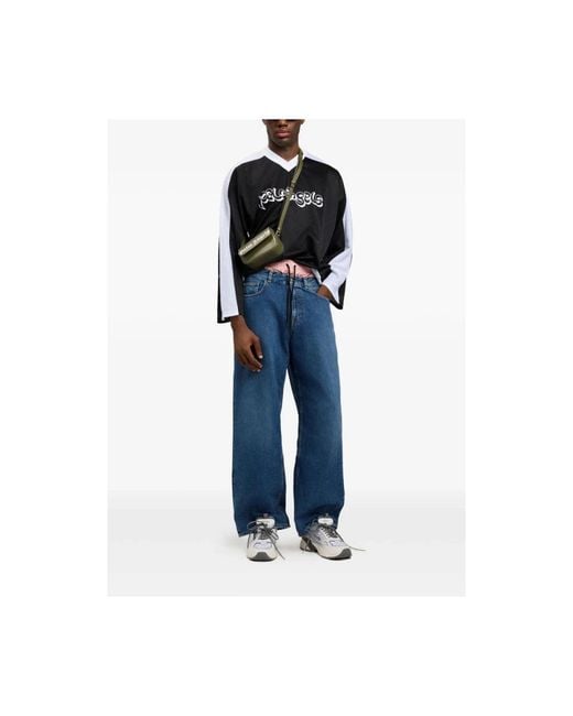 Palm Angels Blue Wide Jeans for men