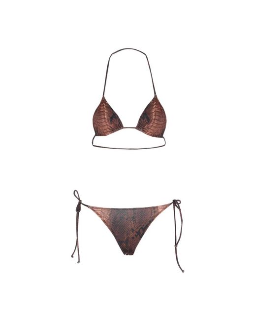 Jean Paul Gaultier Badmode ,Bruin ,Tweed Printed Python Bikini Set in het White