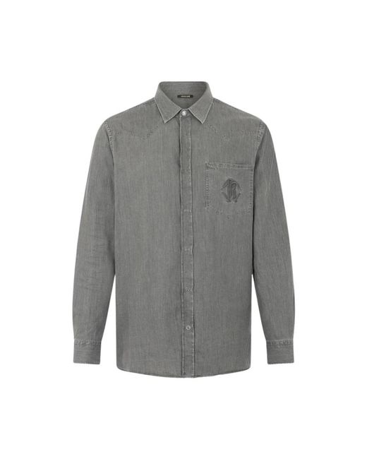 Roberto Cavalli Gray Denim Shirts for men
