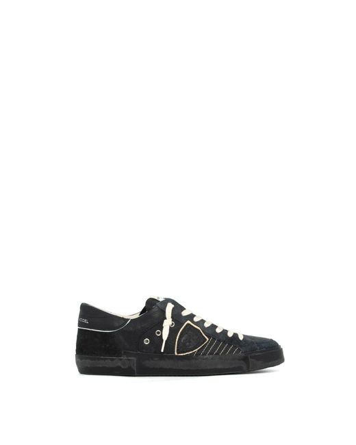 Philippe Model Low-Top Used-Effect Leder Sneaker in Black für Herren